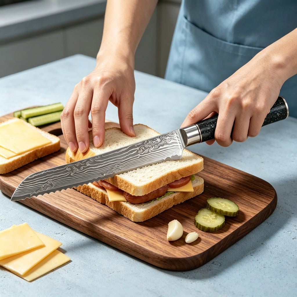 67-Layer Damascus Steel Bread & Chef Knife – 19.5cm Blade Damascus Kitchen Knife Axl