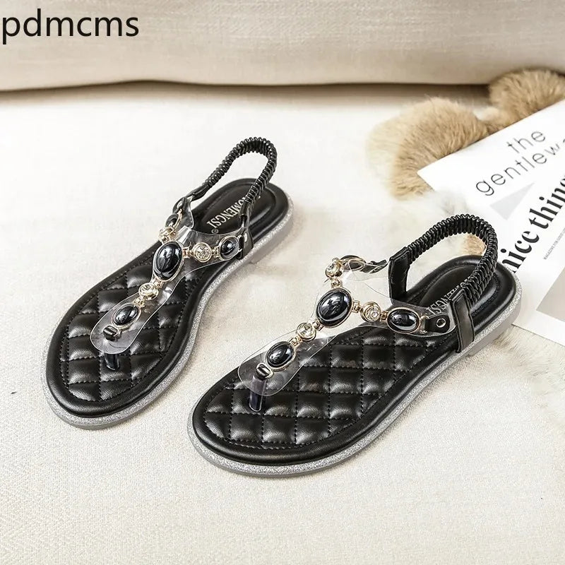 Women's Beaded Flat Sandals – Summer Beach & Casual Shoes Flat Sandals Axl