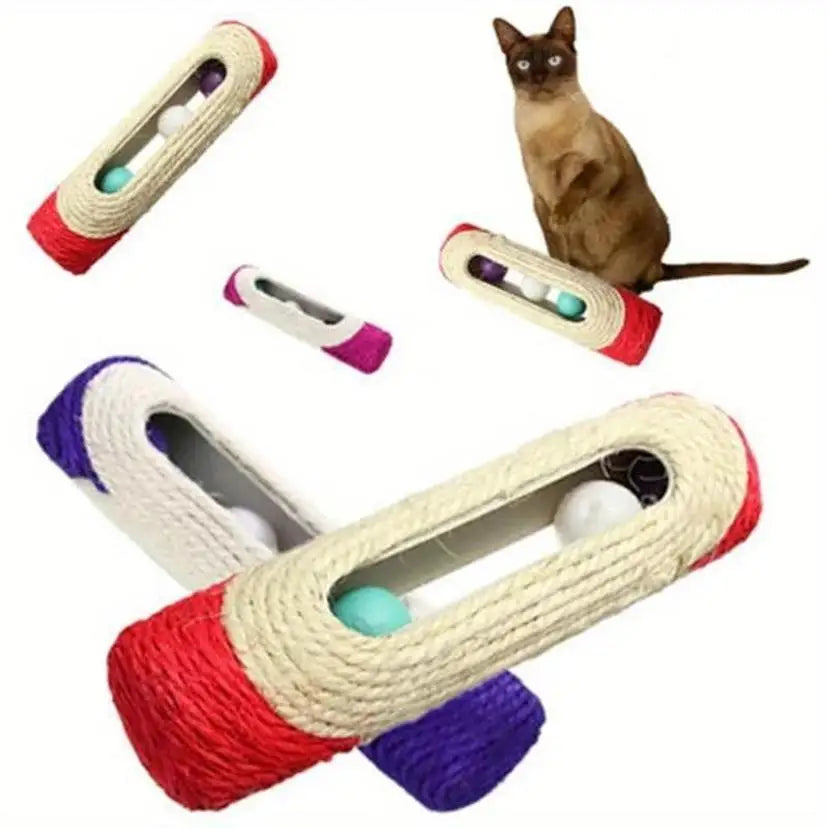 Cat Sisal Scratching Post with Rolling Balls & Feather Toy Cat Scratching Toy Axl