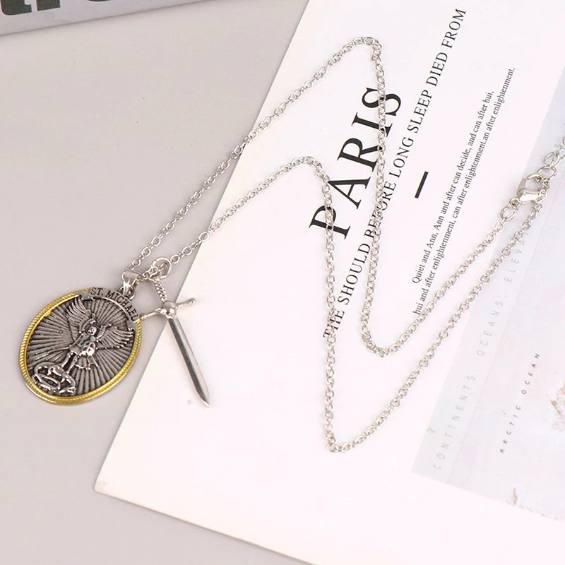 St. Michael Archangel Patron Saint Pendant Necklace – Zinc Alloy Religious Pendant Necklace Axl