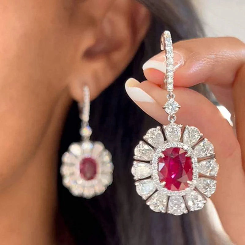 Huitan Flower Drop Earrings – CZ Crystal Bridal Party Jewelry Drop Earrings Axl E4144