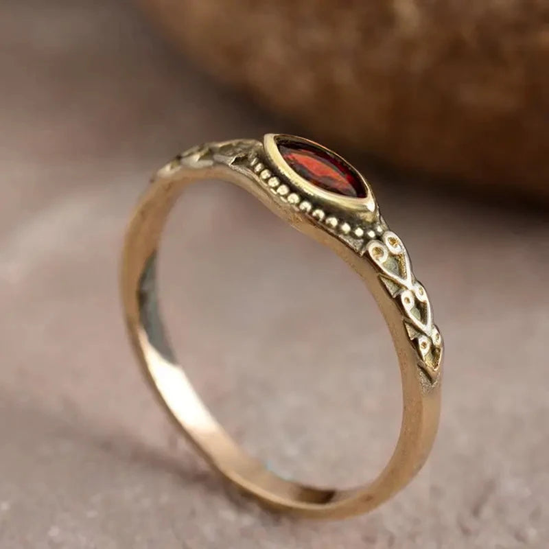 Huitan Vintage Gold-Tone Garnet Marquise CZ Ring | Women Fashion Ring Axl