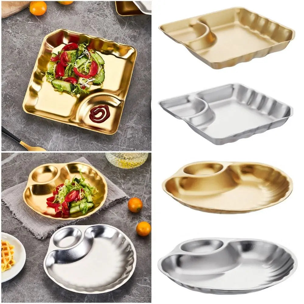 Stainless Steel Snack Plate with Sauce Cup – Gold & Silver Snack Serving Plate Axl