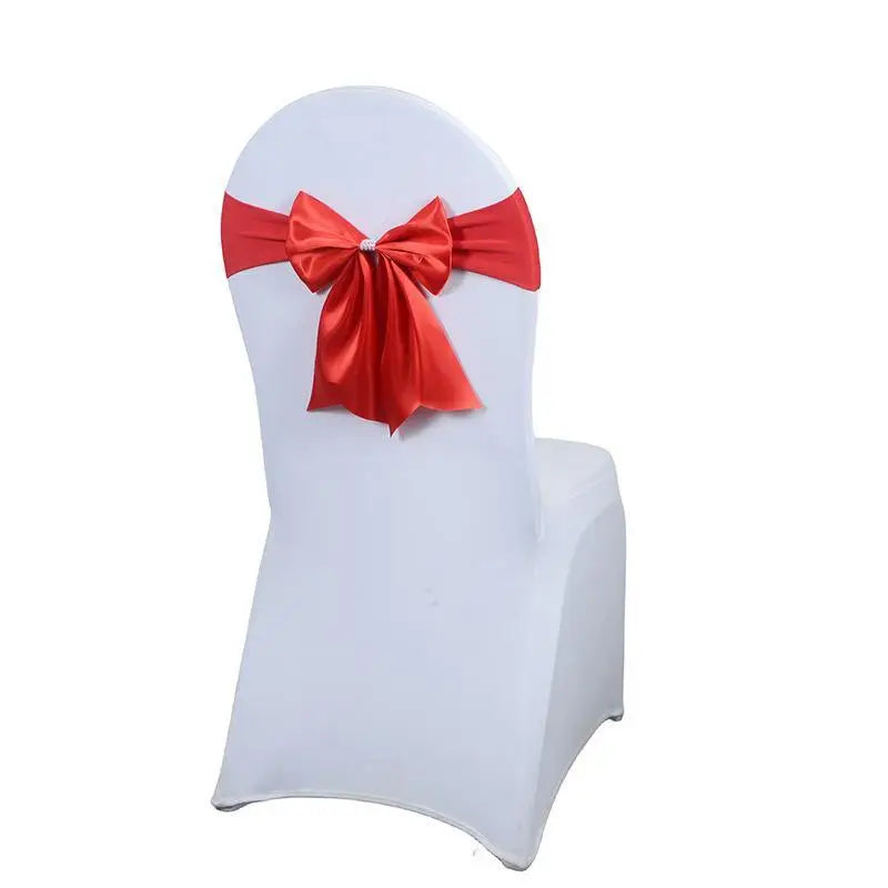 Satin Chair Bow Sash with Rhinestone – Wedding & Party Décor Chair Bow Sash Axl P