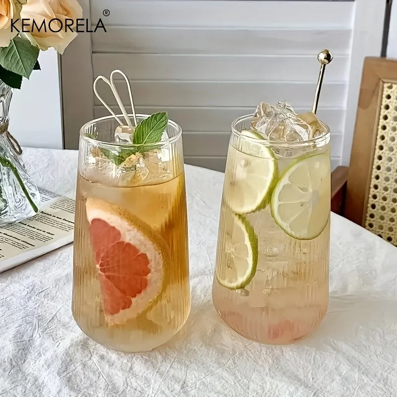 KEMORELA Striped Heat-Resistant Glass Cups Set 4/6pc Glass Drinkware Set Axl