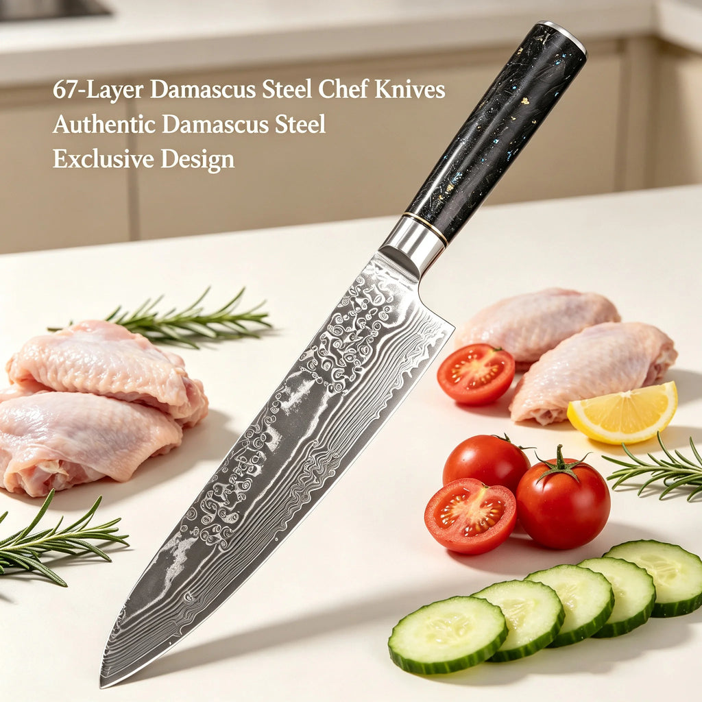 Damascus Steel 67-Layer Chef Knife – Sharp Kitchen Cleaver Damascus Chef Knife Axl