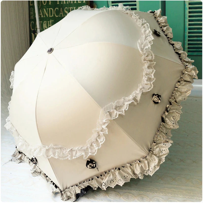 UV Lace Folding Umbrella for Women – Windproof Sun & Rain Folding Umbrella Axl