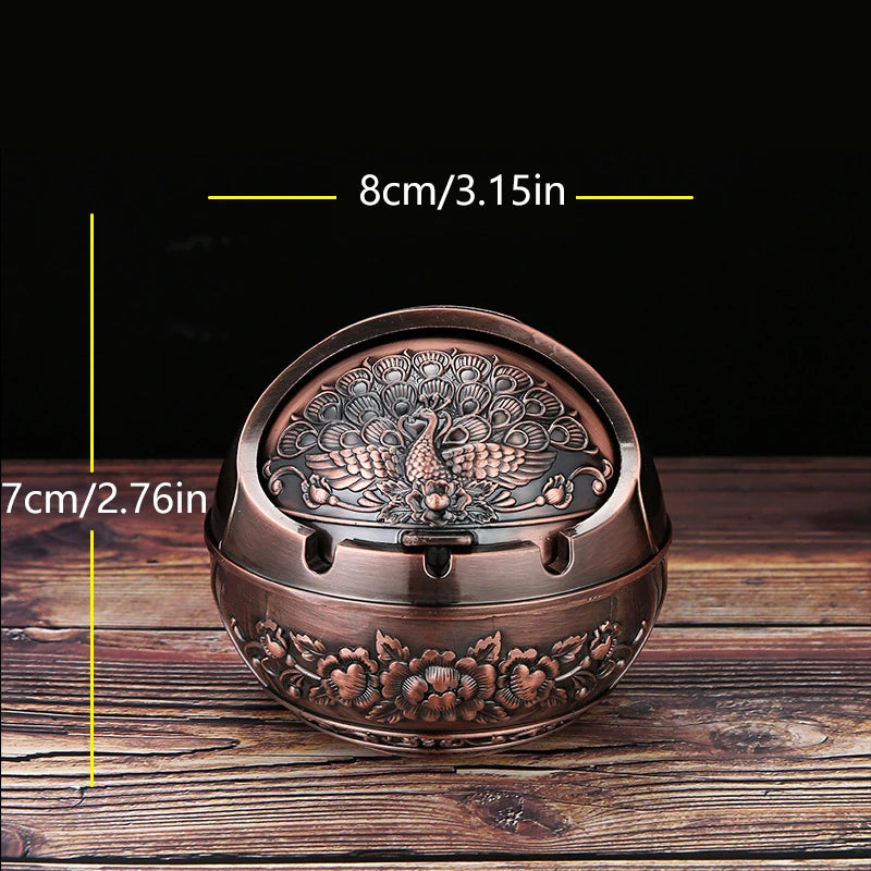 Vintage Metal Ashtray with Windproof Lid & Rose Embossed Design Metal Ashtray Axl