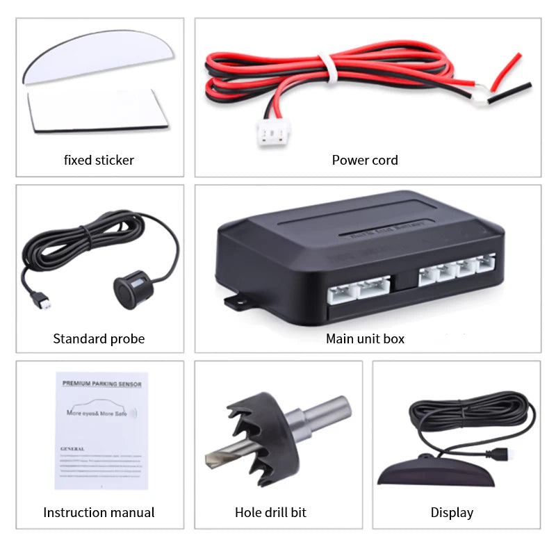 Car LED Parking Sensor Kit 4 Sensors Reverse Backup Radar 12V Parking Sensor Kit Axl