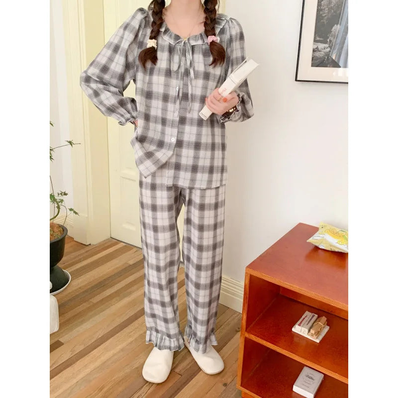 Women's Plaid Pajama Set – Long Sleeve 2-Piece Sleepwear Women's Pajama Set Axl black-2 One Size