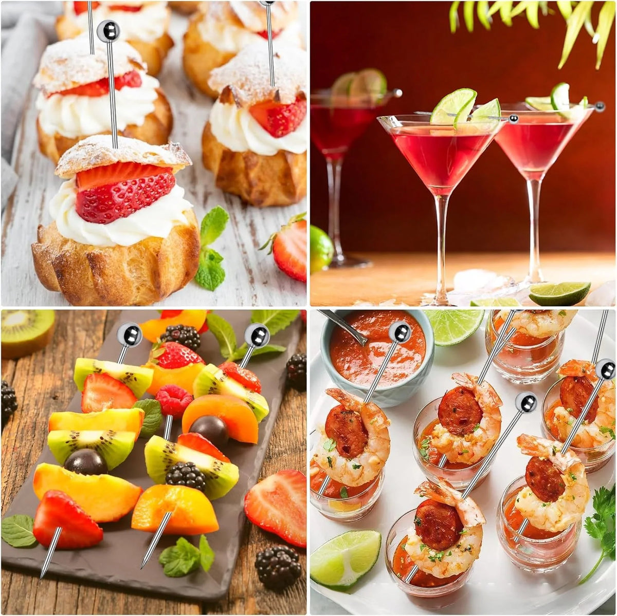 Stainless Steel Cocktail Picks – Martini & Fruit Sticks 10/50/100pc Cocktail Picks Axl