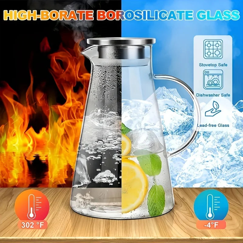 KEMORELA Large Glass Water Jug with Handle – Heat-Resistant Glass Water Jug Axl