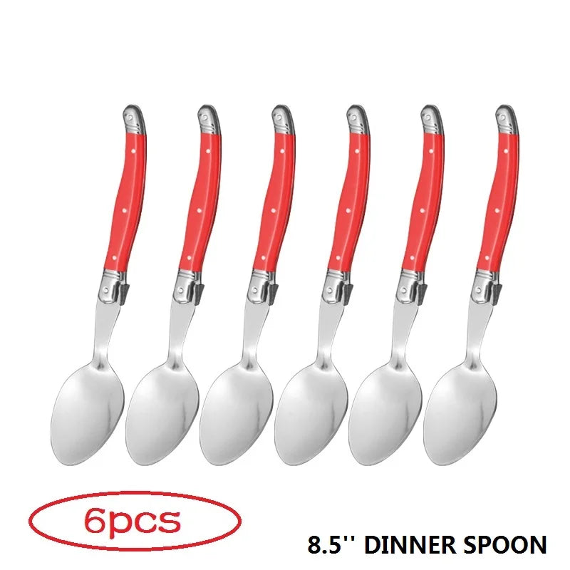 Laguiole Dinner Spoons Set of 6 – 8" Stainless Steel Tablespoons Dinner Spoon Set Axl Red Spoon