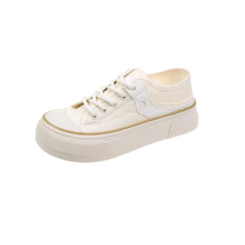 Women's Retro Canvas Sneakers – Thick Sole Platform Board Shoes Canvas Platform Sneakers Axl off white 35