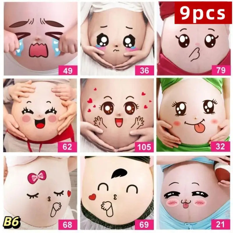 Maternity Belly Stickers 9pcs – Funny Pregnancy Bump Decals Pregnancy Photo Props Axl B6