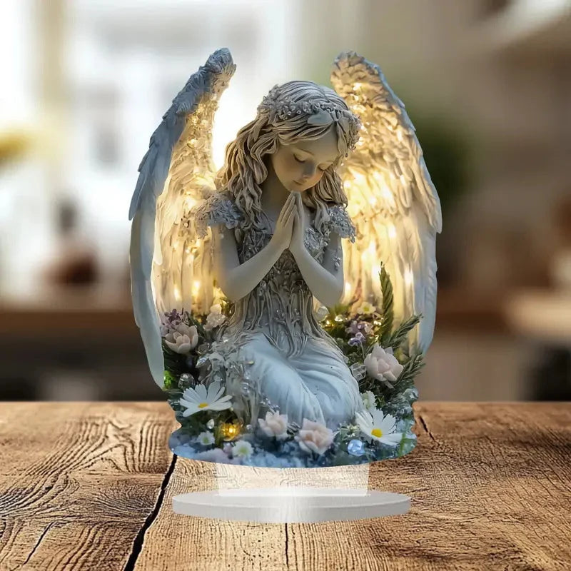 Acrylic Prayer Angel Figurine – Radiant Statue Desktop Decor Decorative Figurine Axl