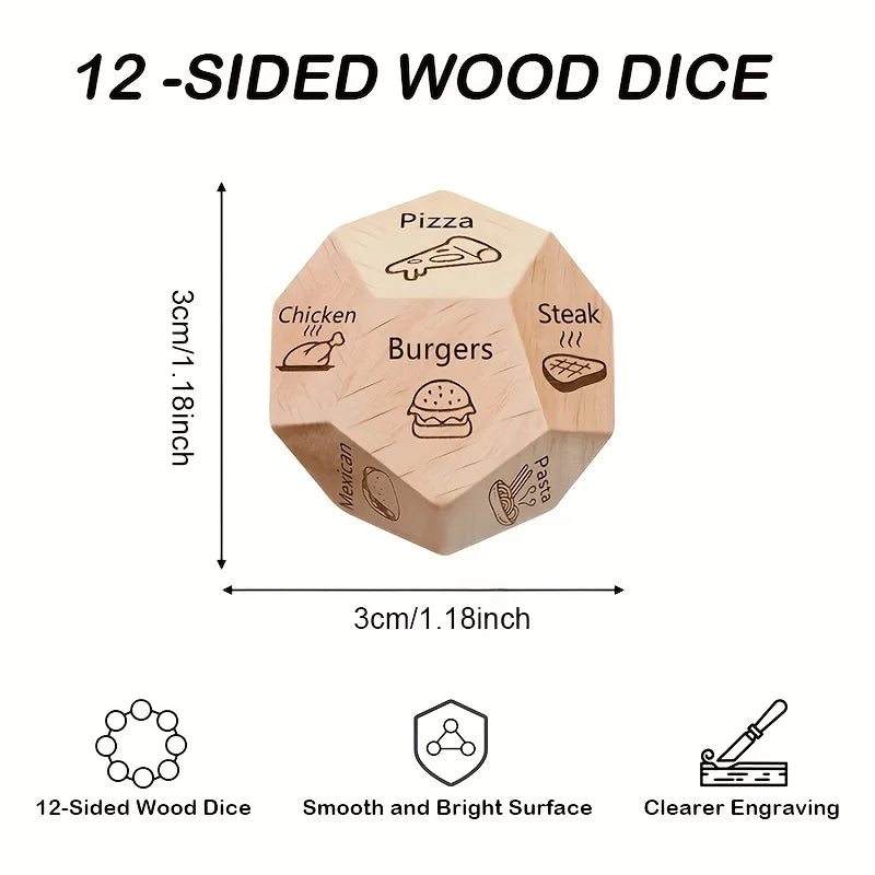 Dining Dice Game – 12-Sided Wooden Meal Planning Board Game Dice Board Game Axl
