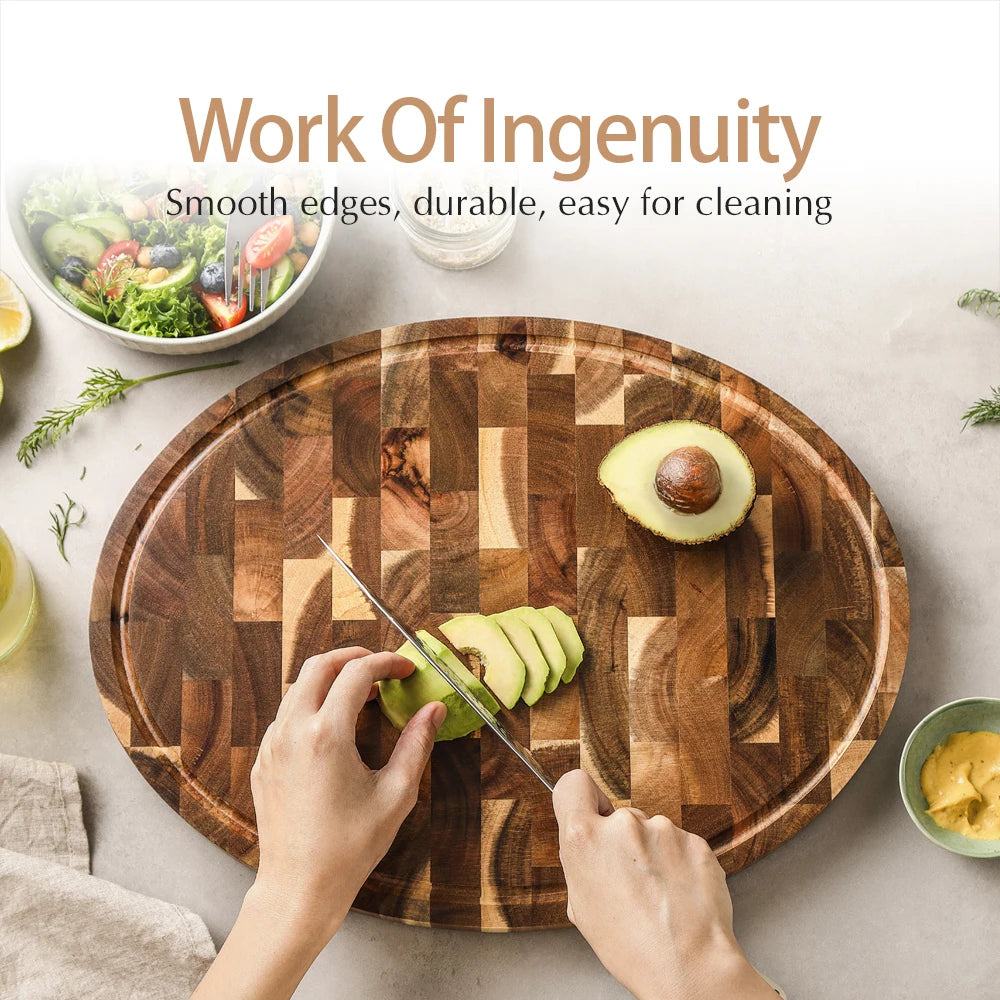 XINZUO Acacia Wood End Grain Round Cutting Board | Non-Slip Wood Cutting Board Axl Default Title