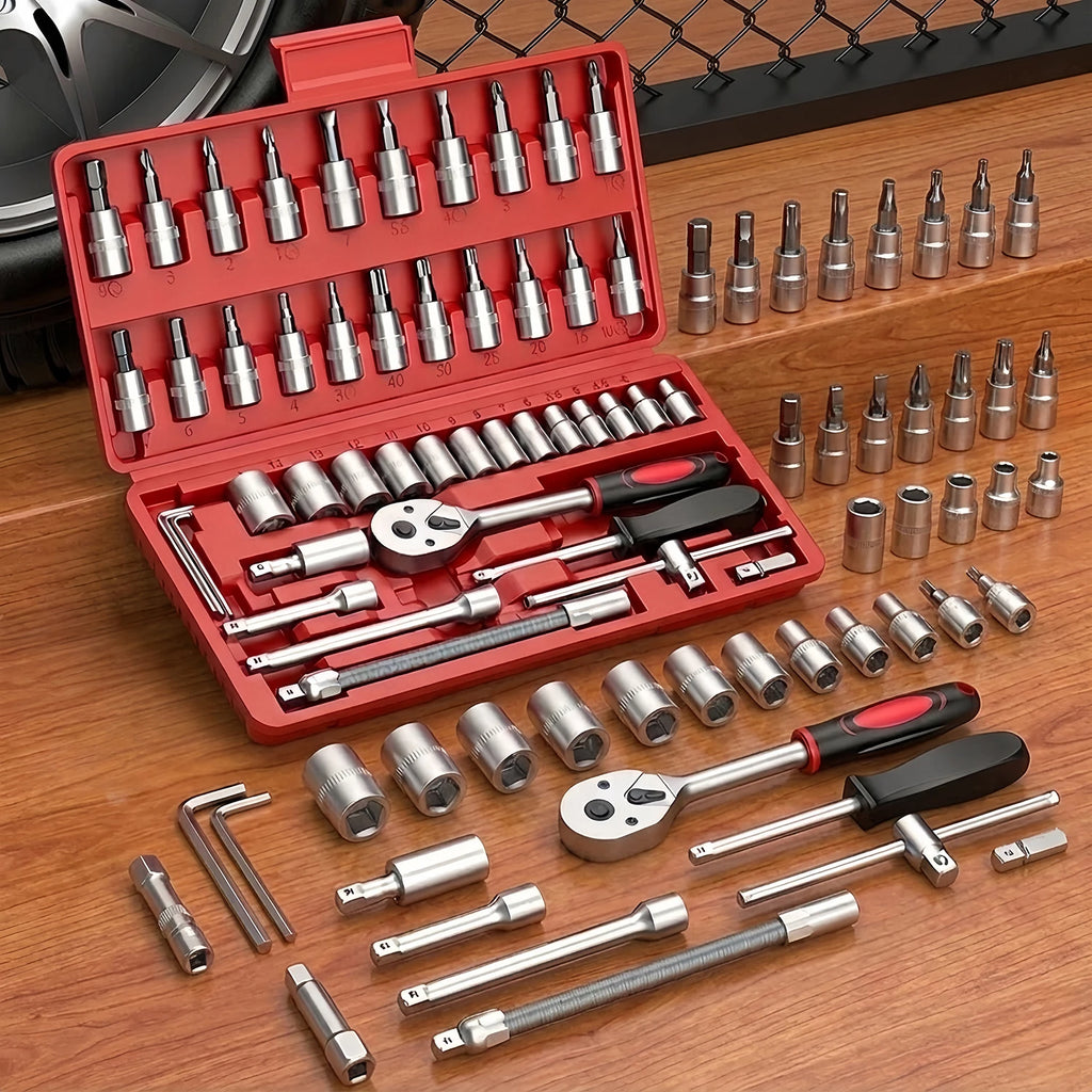 46-Pc Mechanic Tool Kit – 1/4" Ratchet Wrench & Socket Set Mechanic Tool Kit Axl