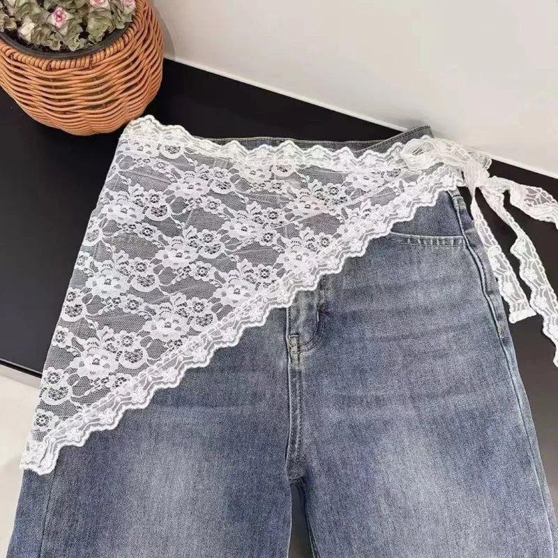 Korean Lace Trim Triangle Mini Skirt – Knit Layered Half Skirt Lace Mini Skirt Axl