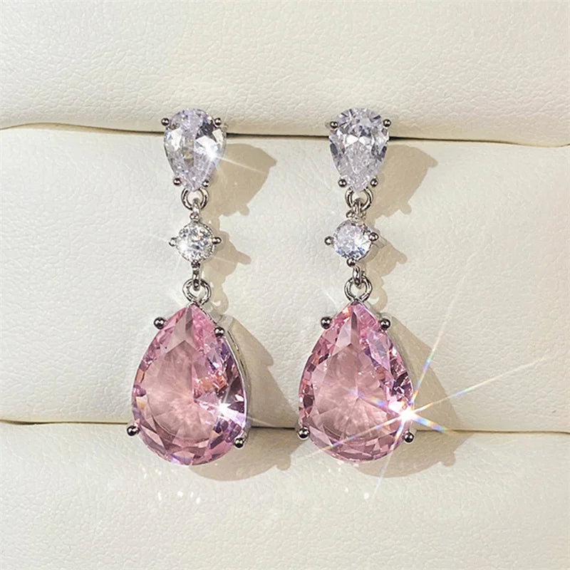 Huitan Pink CZ Drop Earrings – Women's Statement Fashion Jewelry Drop Earrings Axl E1772