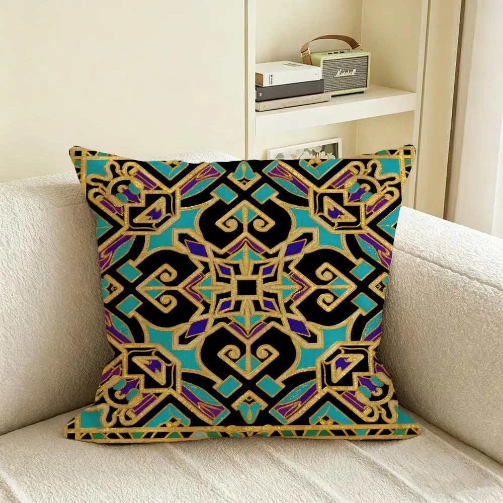Natural Linen Brocade Print Cushion Cover | Sofa & Bed Pillowcase Decorative Cushion Cover Axl White3 40X40cm