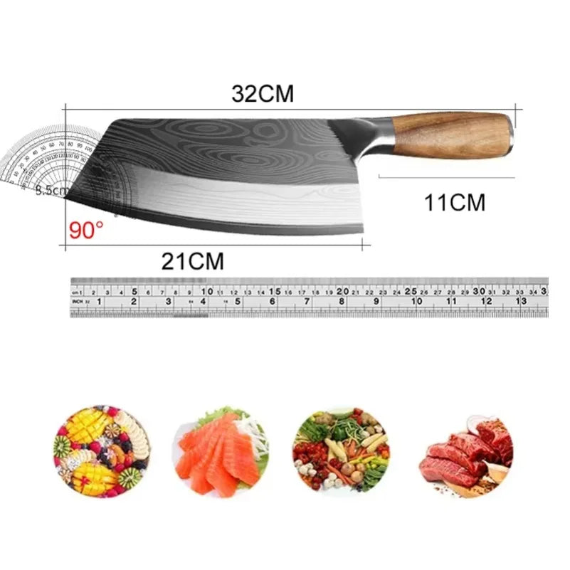 InLeung Stainless Steel Meat Cleaver – Wood Handle Butcher Knife Meat Cleaver Knife Axl