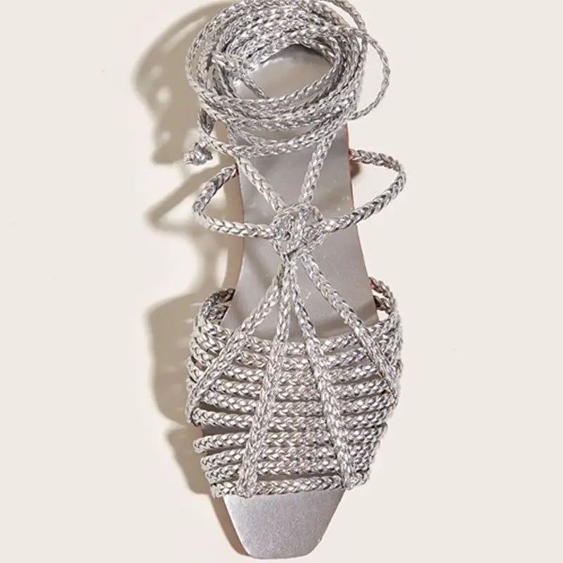 Women's Retro Cross-Tie Gladiator Flat Sandals – Gold Woven Gladiator Flat Sandals Axl Silver 38