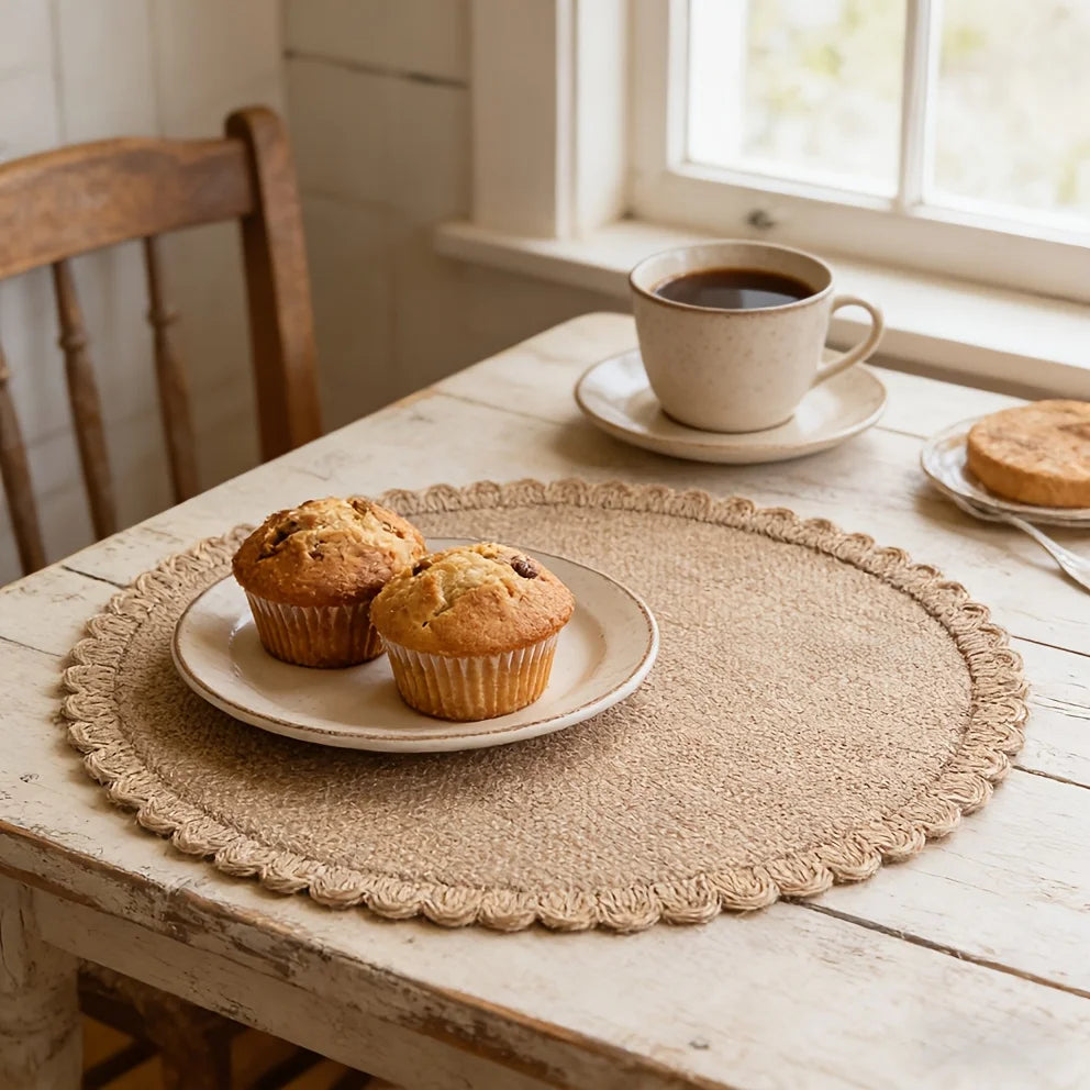 Bohemian Round Linen Placemats Set 6 or 10 Pcs | Table Mats Linen Placemats Set Axl