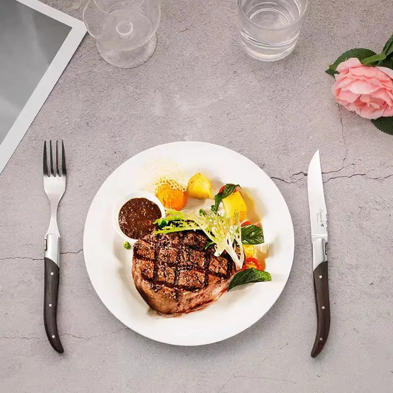 6-Piece Laguiole-Style Steak Cutlery Set – Wenge Wood Handle Cutlery Flatware Set Axl