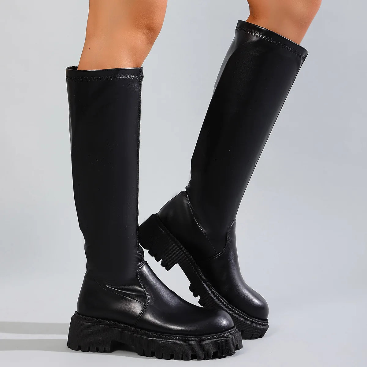 Women's Square Heel Knee-High Boots – Zip-Up Platform Knee-High Boots Axl