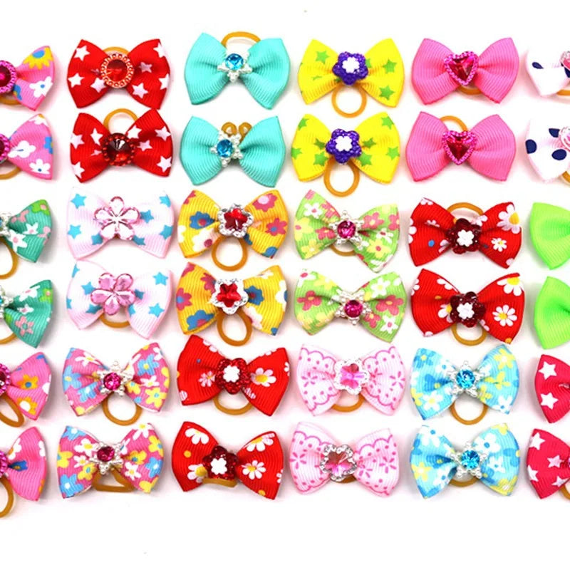 10-Pack Dog Hair Bows with Rubber Bands – Mixed Patterns Dog Grooming Bows Axl