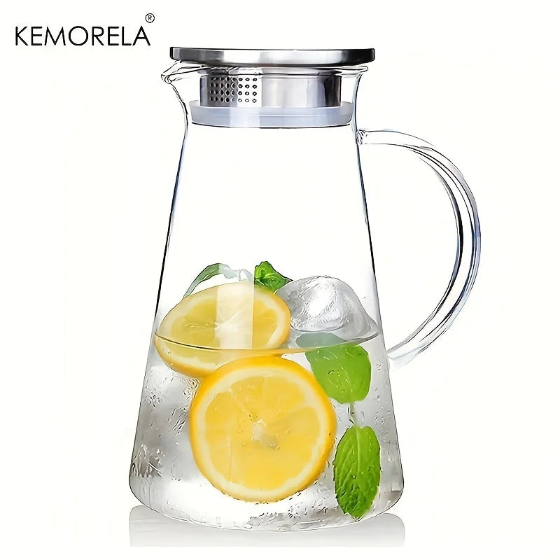 KEMORELA Large Glass Water Jug with Handle – Heat-Resistant Glass Water Jug Axl Transparent 1.0L