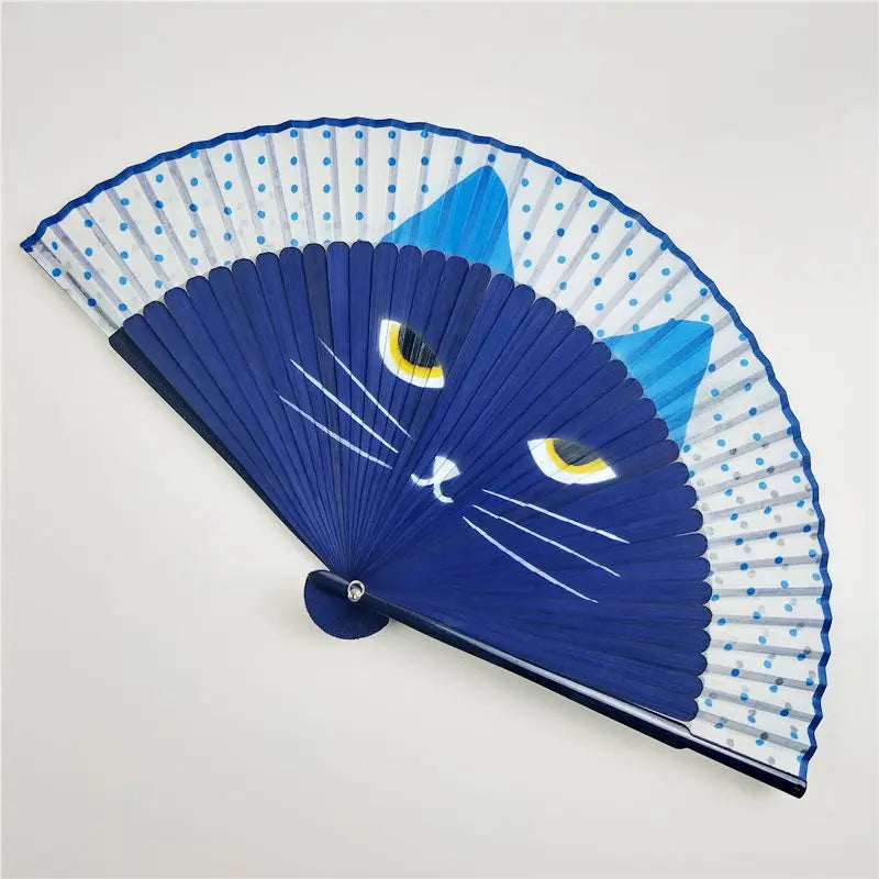Japanese Silk Folding Hand Fan – Anime Cat Design & Tassel Folding Hand Fan Axl