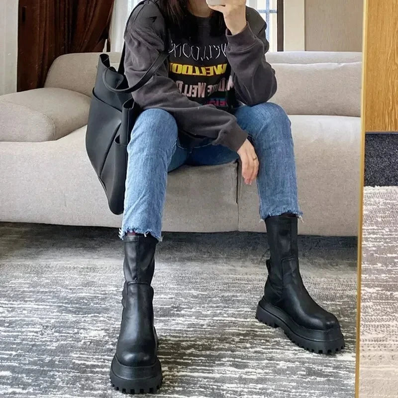 Women's Knee-High Platform Boots – Chunky Heel Side Zip Winter Knee-High Platform Boots Axl