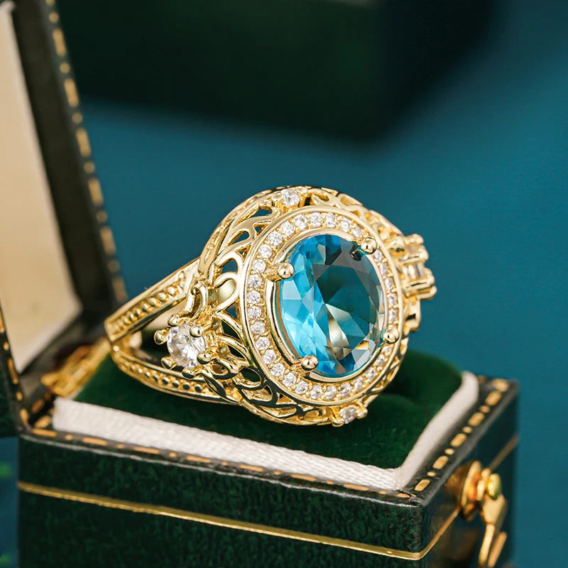 Huitan Blue Cubic Zirconia Engagement Ring | Luxury Wedding Band CZ Engagement Ring Axl