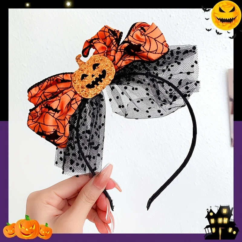Halloween Pumpkin Headband | Orange Spider Web Bow Costume Halloween Costume Headband Axl