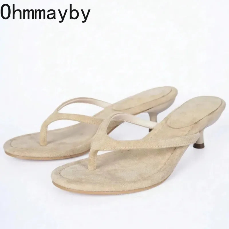 Women's Clip Toe Low Heel Slides – Elegant Summer Beach Slippers Women's Slide Sandals Axl