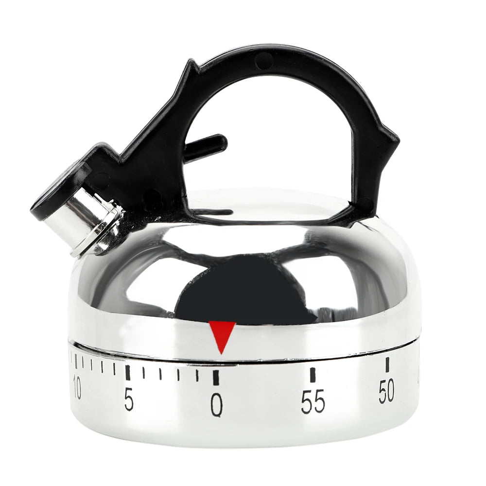 NICEYARD 60-Min Mechanical Kitchen Timer – Kettle Shape Silver Mechanical Kitchen Timer Axl Silver