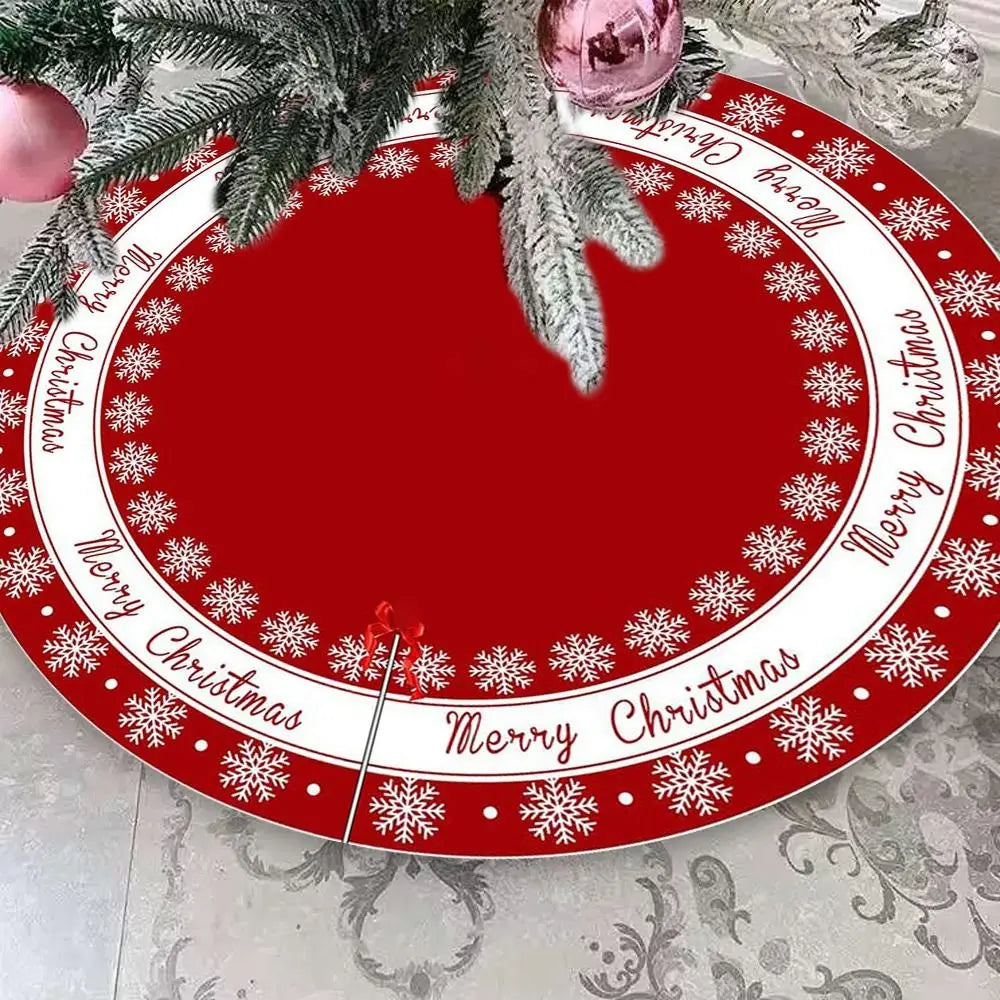 Red Swirl Floral Christmas Tree Skirt – Round Plush Xmas Mat Christmas Tree Skirt Axl