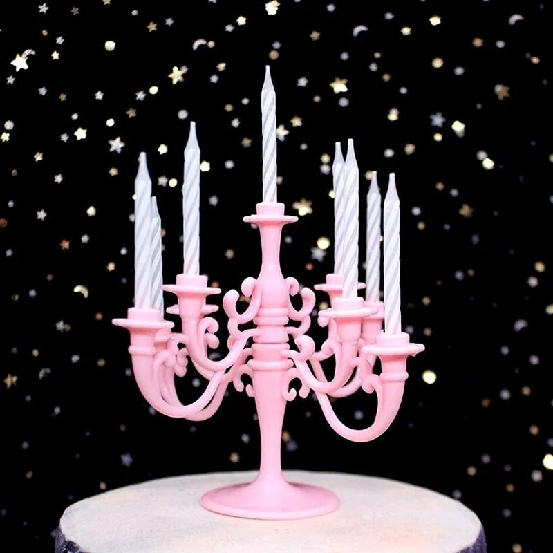 9-Piece Birthday Cake Candle Set with Candlestick Holders Cake Candle Set Axl Pink