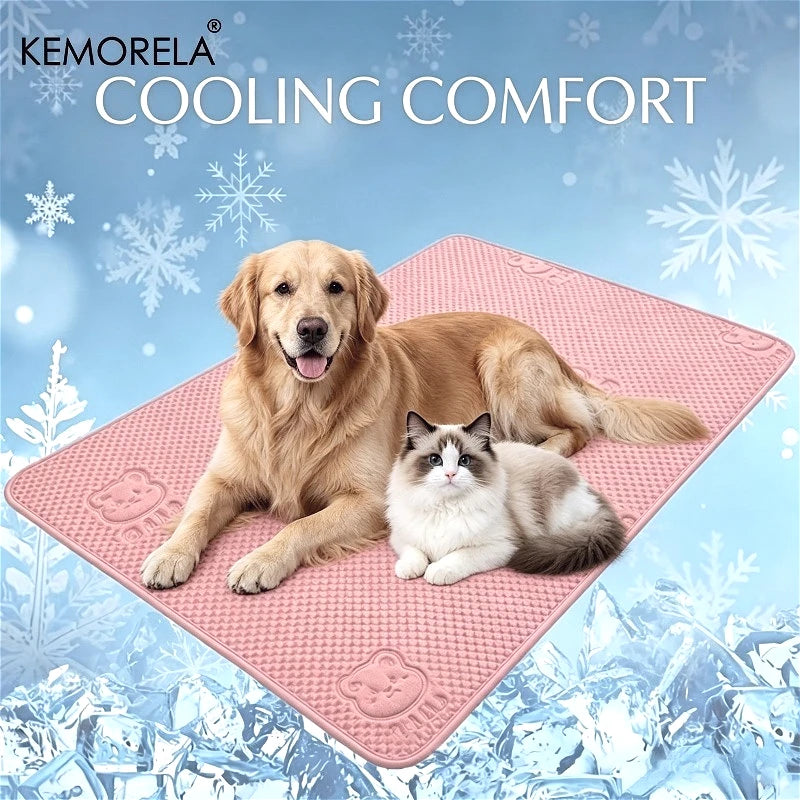 KEMORELA Pet Cooling Mat – Washable Bear Pattern Dog & Cat Pad Pet Cooling Mat Axl Pink 90X70cm