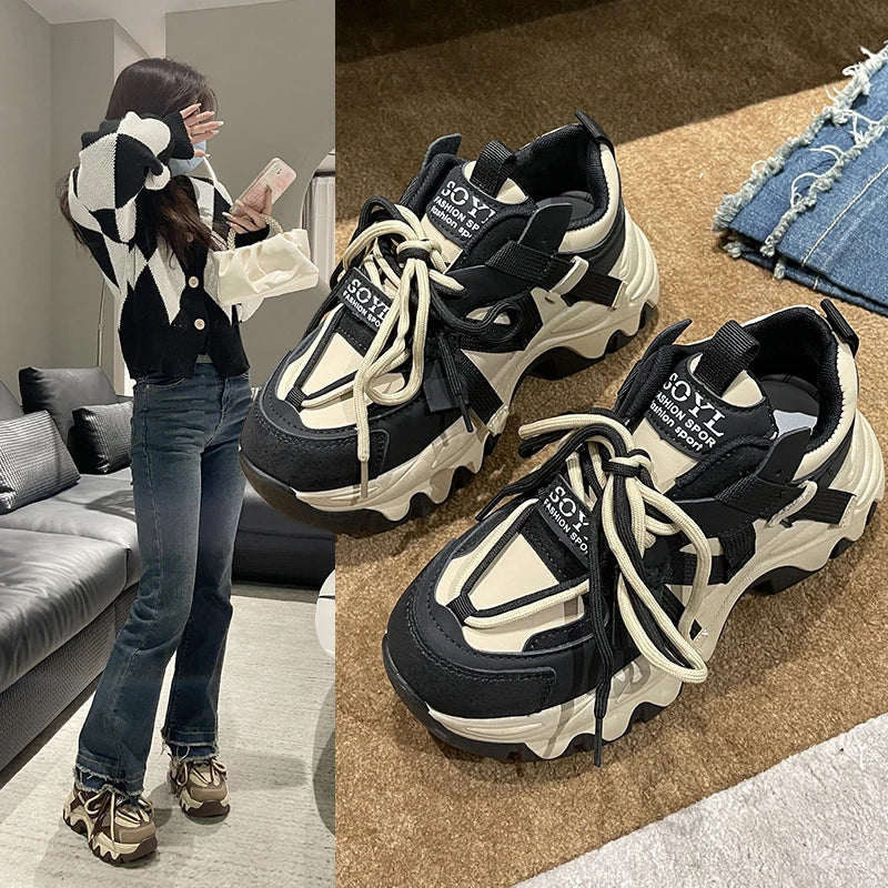 Women's Chunky Platform Sneakers – Lace-Up Casual Sports Shoes Platform Sneakers Axl