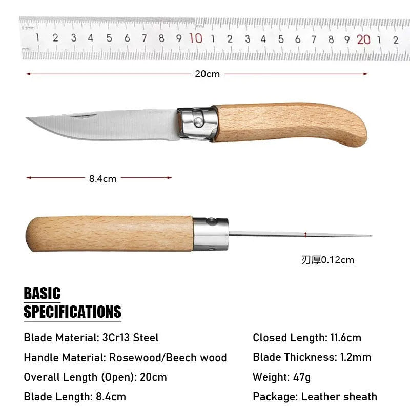 Stainless Steel Folding Knife – Wood Handle & Sheath Folding Pocket Knife Axl