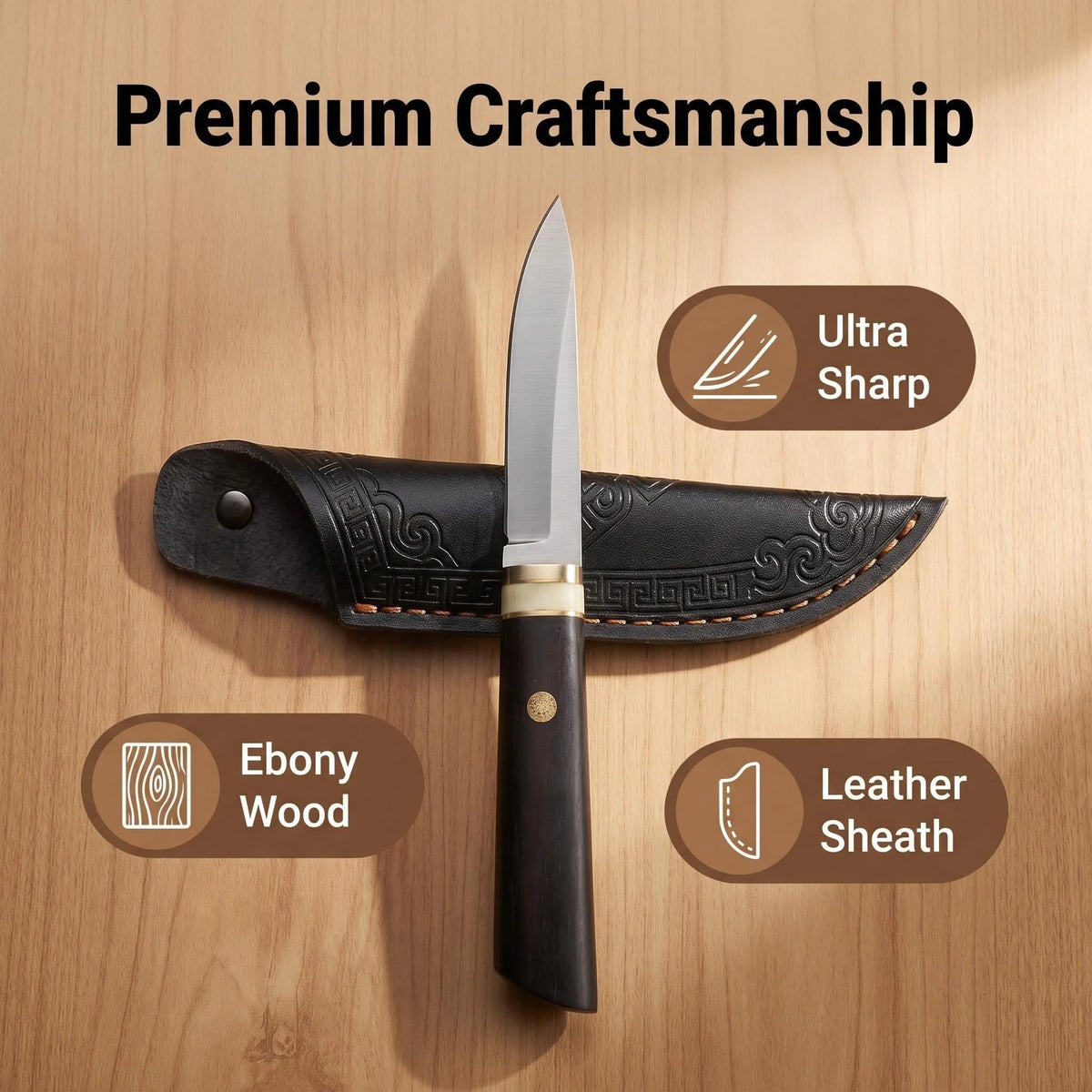 Ebony Handle Paring Knife – 5Cr15 Steel Blade & Leather Sheath Paring Knife Axl