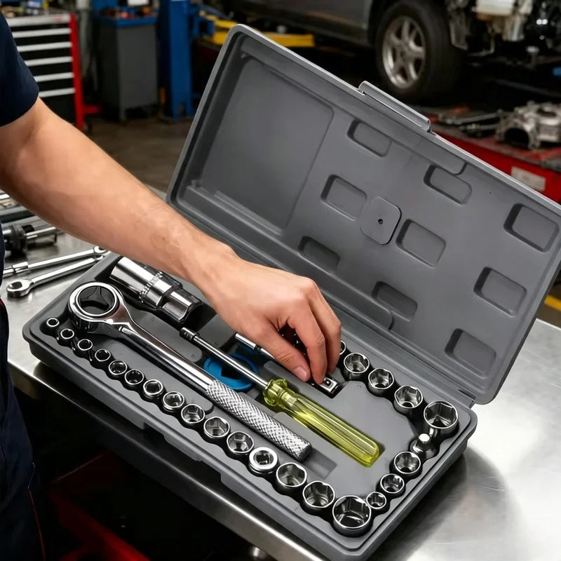 40-Piece Auto Socket Wrench Set – Car Repair Tool Kit Socket Wrench Set Axl