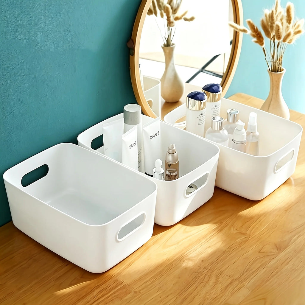 3-Pack Stackable Plastic Storage Baskets – Desktop Organizer Storage Basket Set Axl