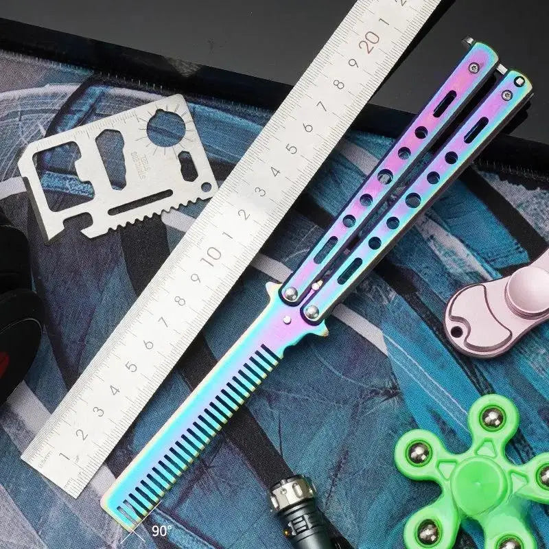 Butterfly Knife Comb – Foldable Stainless Steel Beard Styling Tool Novelty Grooming Comb Axl Seven Colors