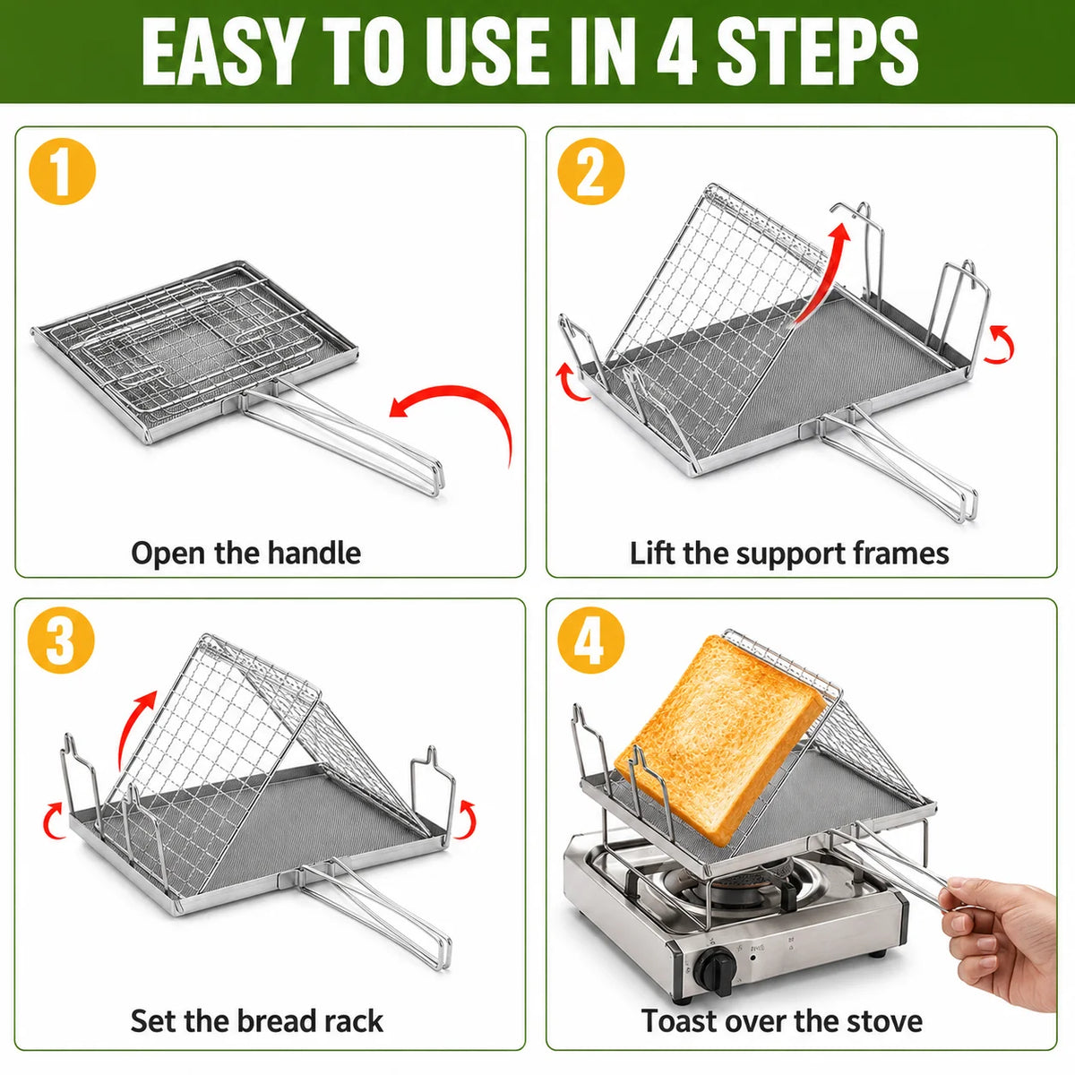 Uwhise Foldable Camping Toaster | Stainless Steel Camp Grill Camping Toaster Grill Axl