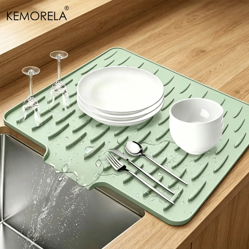KEMORELA Silicone Drain Mat – Kitchen Countertop & Sink Mat Silicone Drain Mat Axl Light Green L